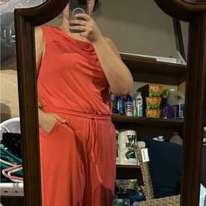 COWL NECK CORAL JUMPSUIT